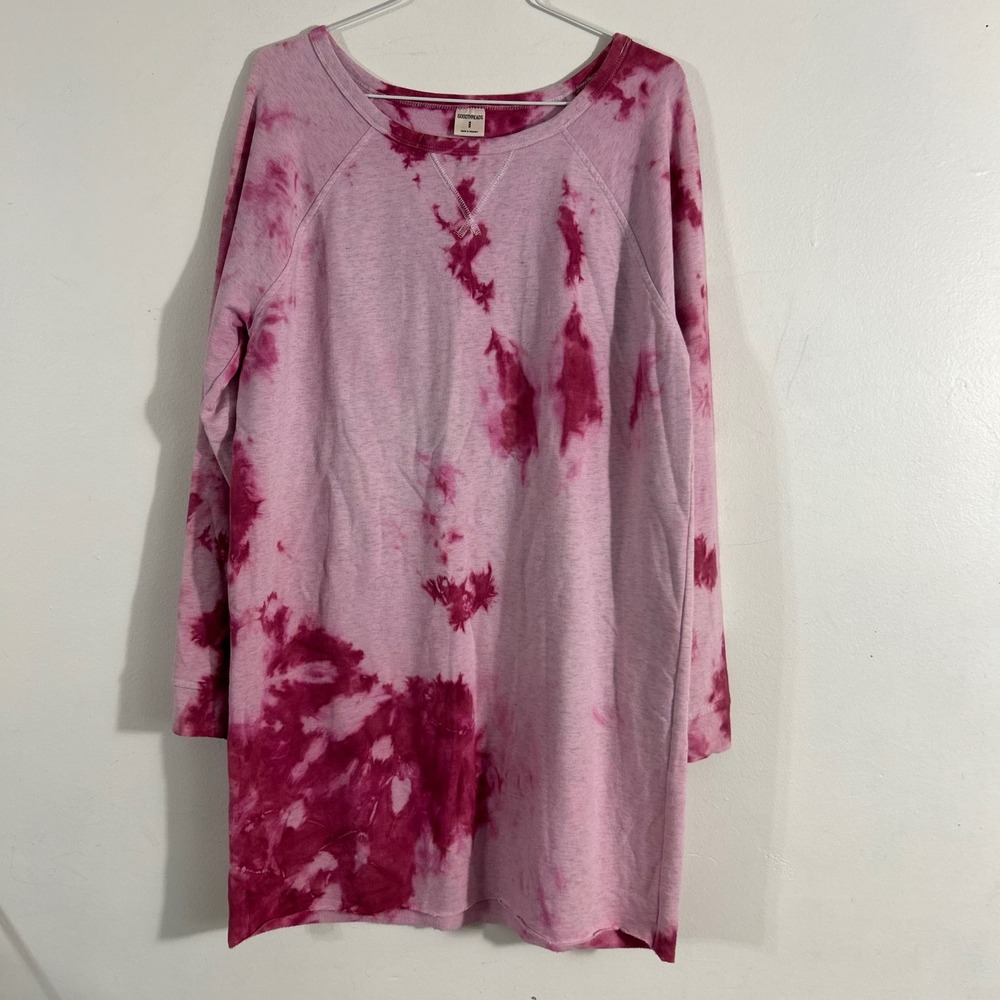 Goodthreads Sweatshirt Dress Womens Medium Pink Tie Dye Raglan Raw Hem Mini